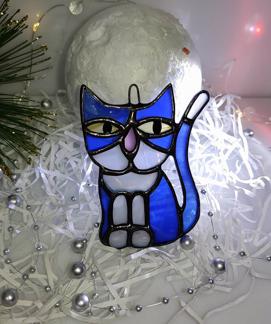 Елочное украшение из стекла "Синий кот" в интернет-магазине Своими Руками