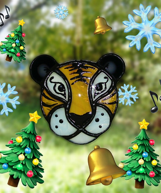 Елочное украшение из стекла "Тигр 1" в интернет-магазине Своими Руками