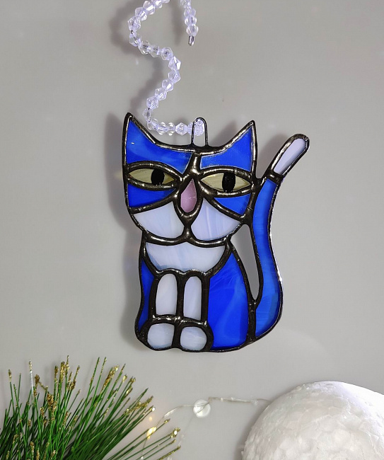 Елочное украшение из стекла "Синий кот" в интернет-магазине Своими Руками