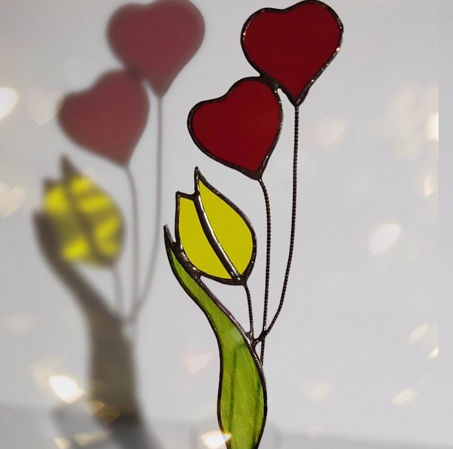 Декор из стекла "Валентинки и тюльпан" в интернет-магазине Своими Руками